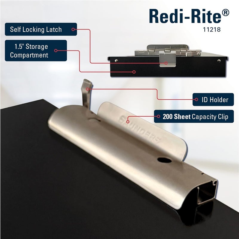 Saunders Metal Clipboard with Storage, Black Single Layer Nursing Clipboard Folio, Letter Size Paper Organizer, Steel Clip with Self Locking Latch, Form Holder for Office, School & Work - Made in USA - Image 3